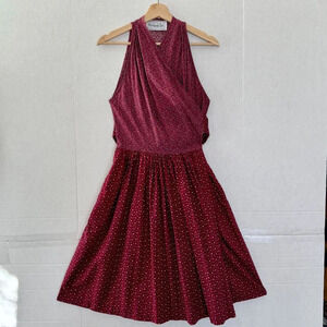 70s Vintage The Hirsh Girl Burgundy Ditzy Floral True Wrap Midi Dress Size Small